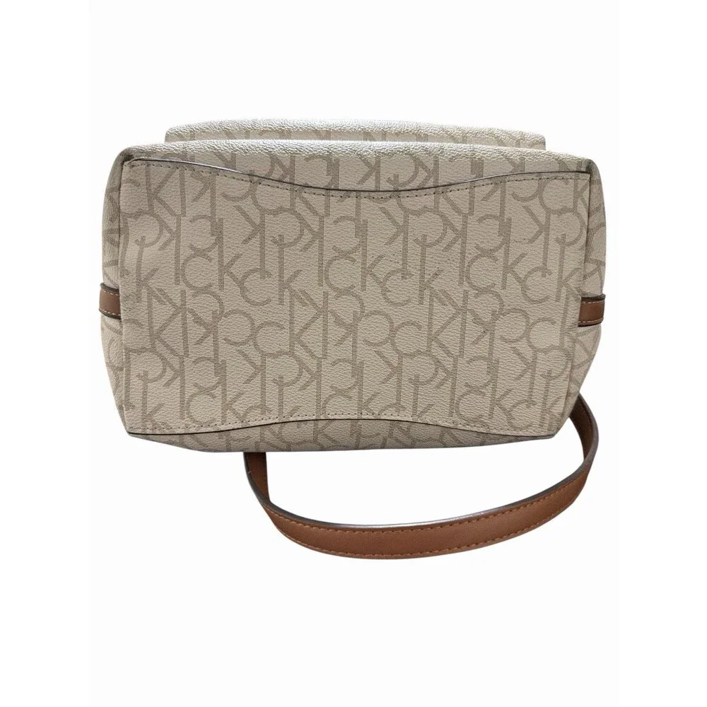 Calvin‎ Klein Signature Monogram Satchel Crossbody Beige Brown Zip Bag
